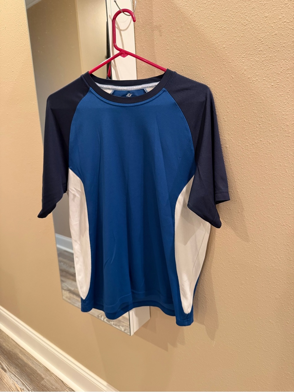 Men's Blue Performance Short Sleeve Crew Tee with White Side Panels